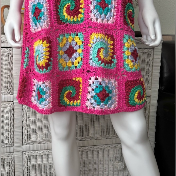Cotton Emporium Granny Squares Knit Mini Dress in Multi Colored Size Large - Picture 6 of 7